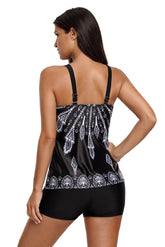 Black Printed Tummy Slimmer Tankini Swimsuit
